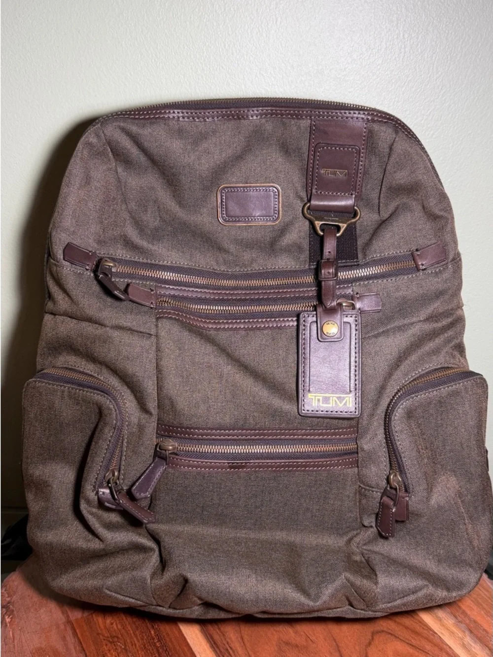 TUMI Alpha Bravo Knox BackPack Brown Ballistic Nilon Leather Trim Laptop Bag